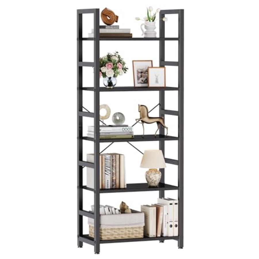Home Office With Bookshelves - 5-Tier Bookshelf, Modern Tall Bookcase, Open
