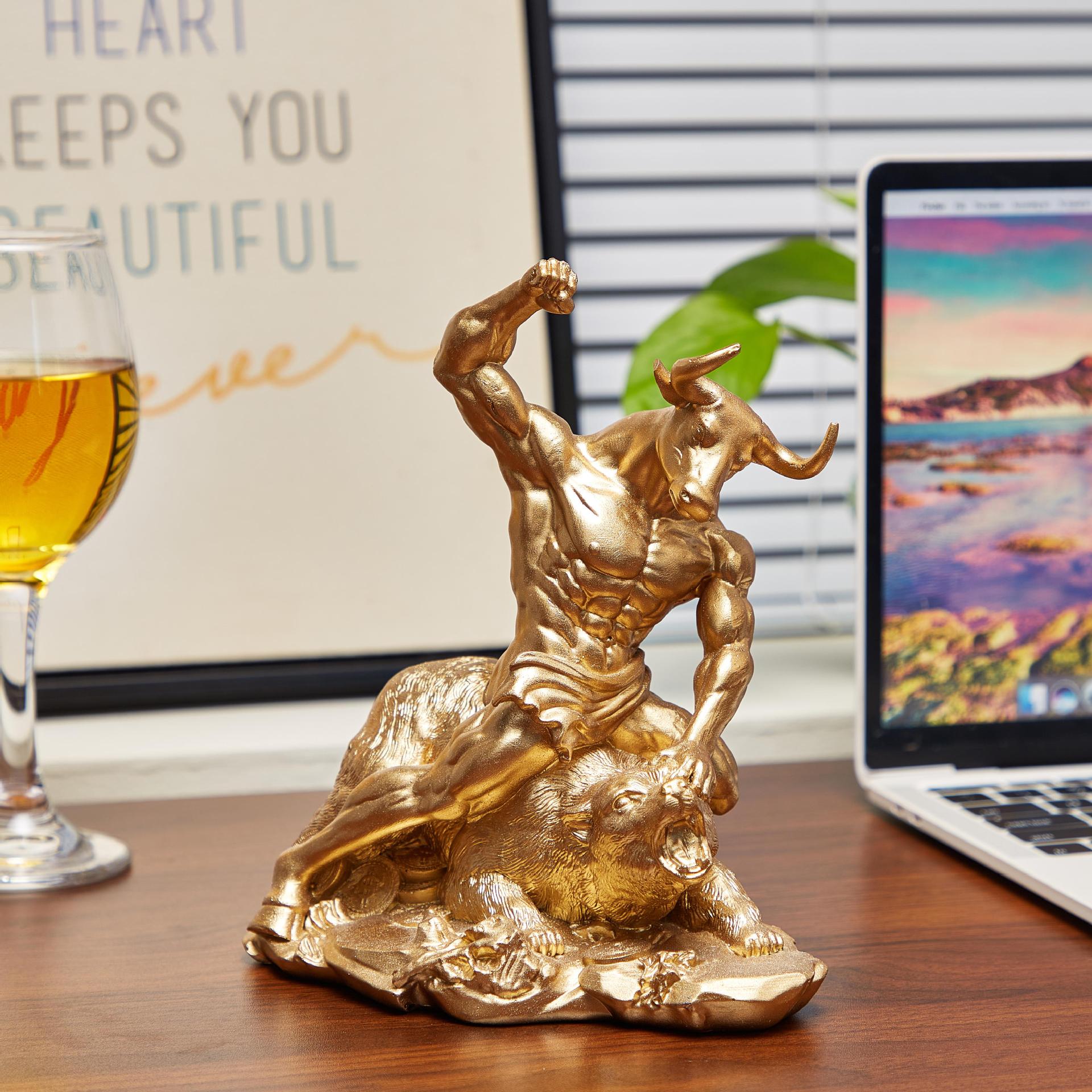 Resin Animal Ornament Bull Bea - Home Office With Bookshelves review and price