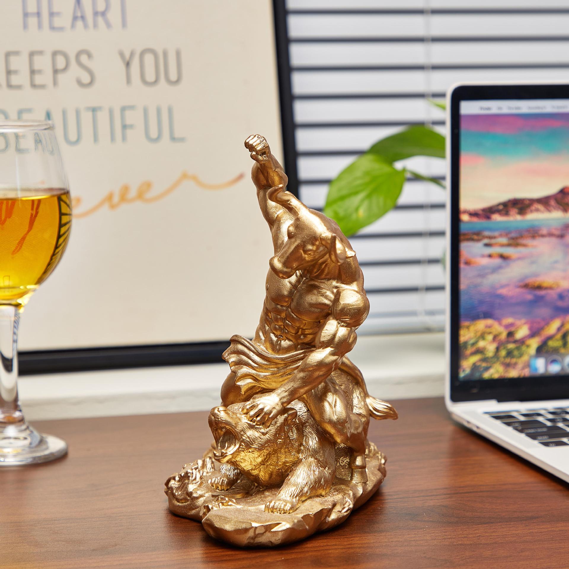 Resin Animal Ornament Bull Bea - Home Office With Bookshelves review and price