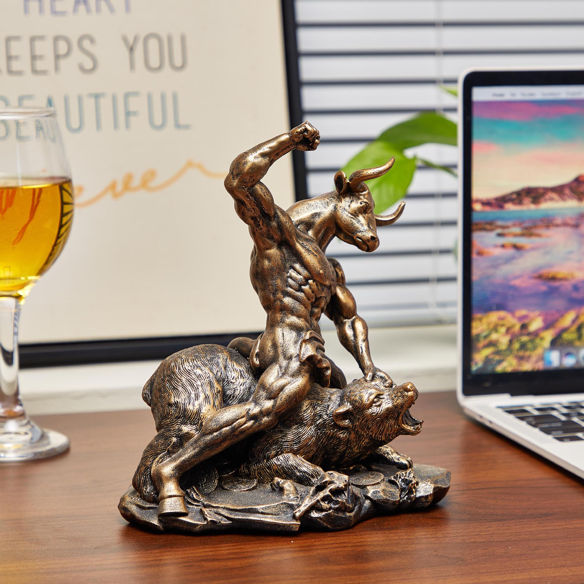Resin Animal Ornament Bull Bea - Home Office With Bookshelves review and price