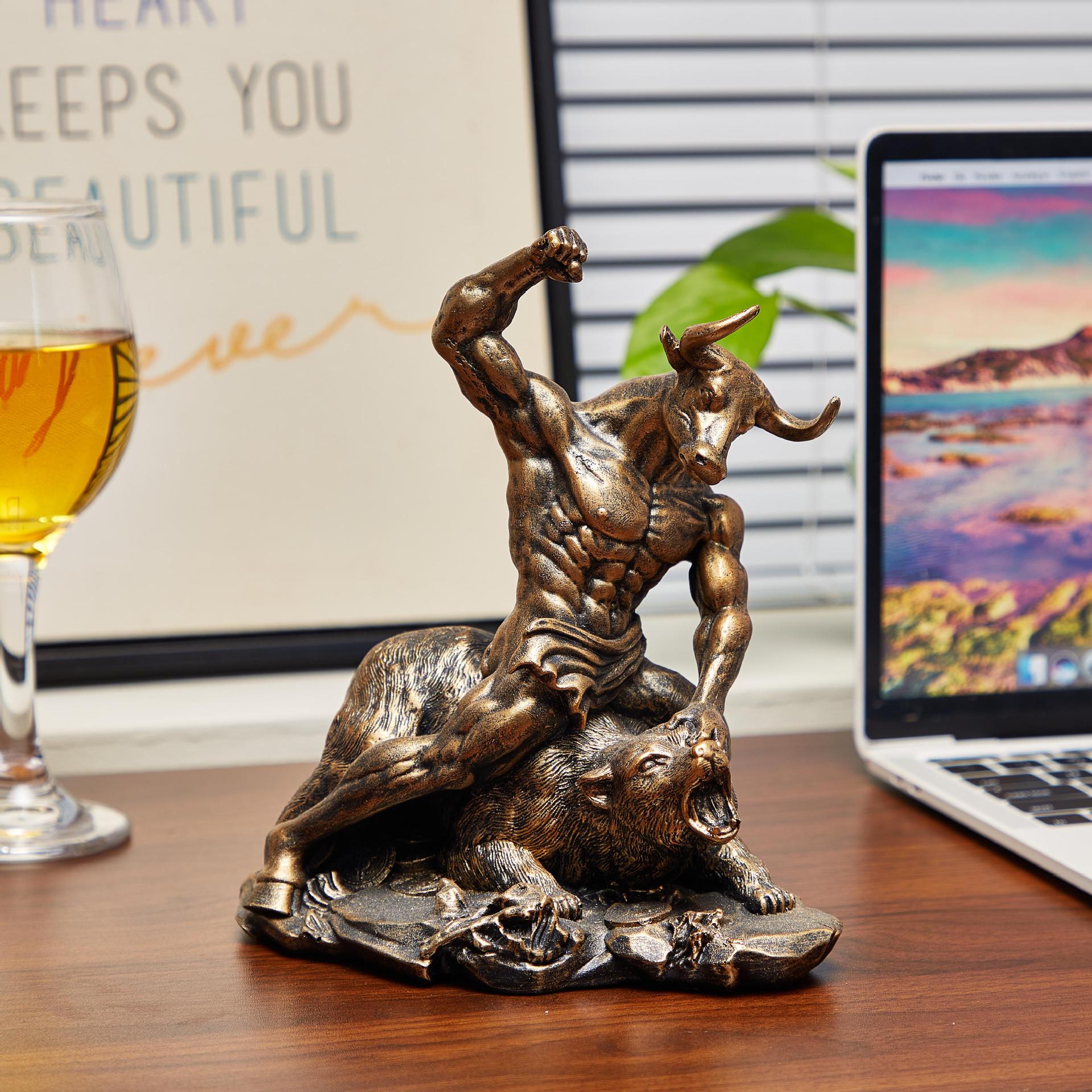 Resin Animal Ornament Bull Bea - Home Office With Bookshelves review and price