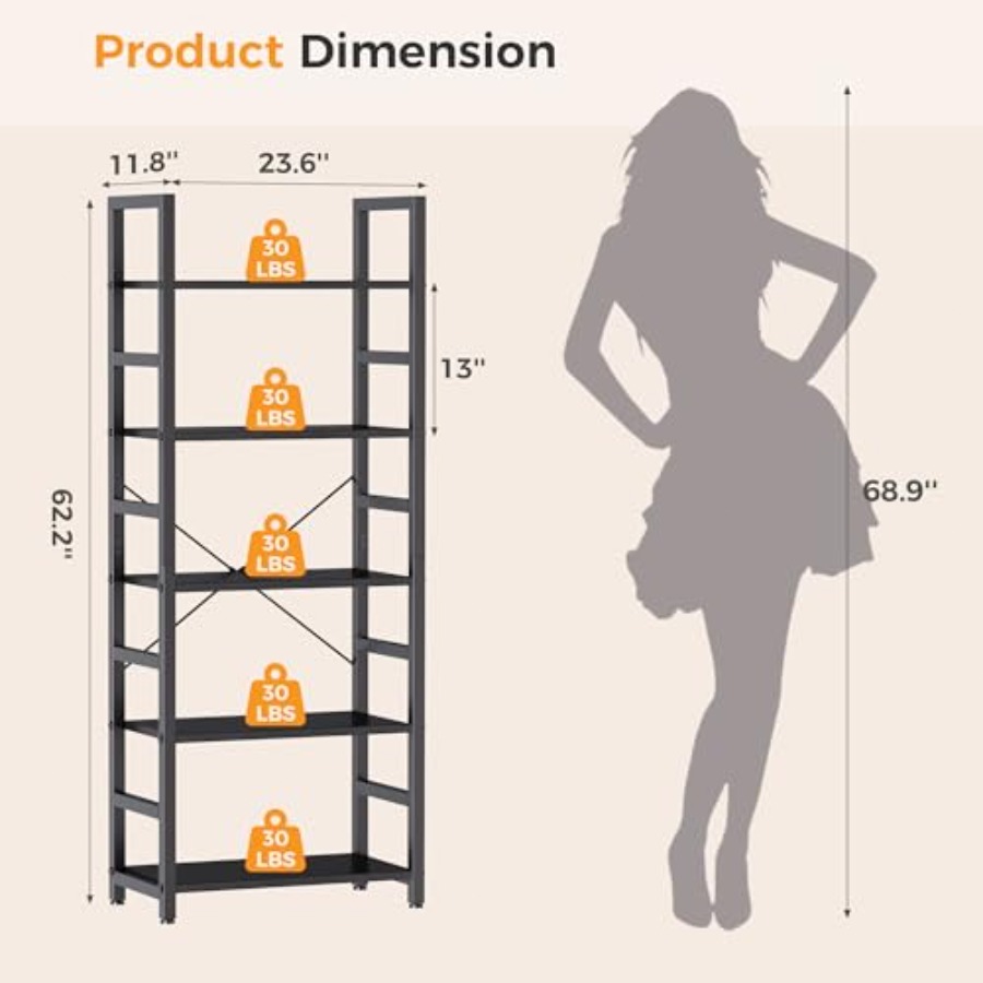 5-Tier Bookshelf, Modern Tall  - Home Office With Bookshelves review and price