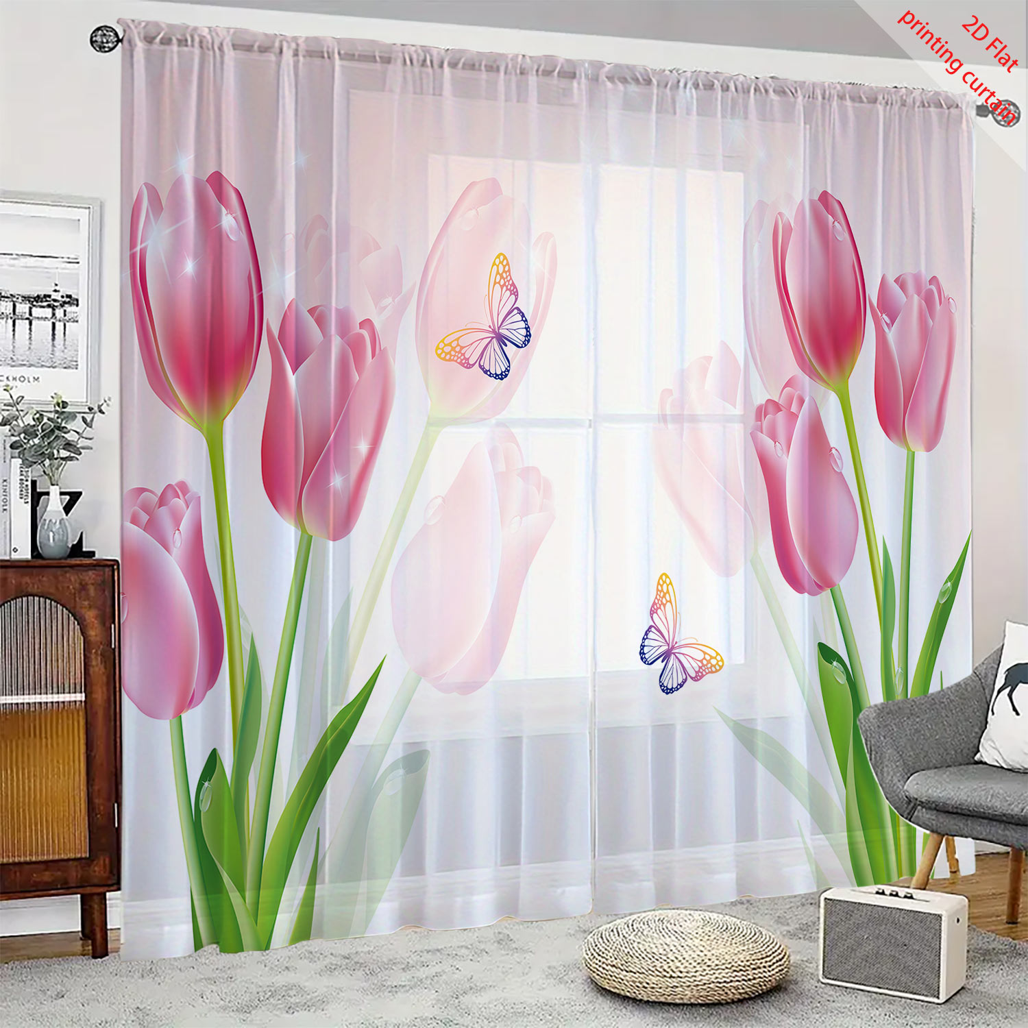 Pink tulip print transparent g - Home Office Windows review and price