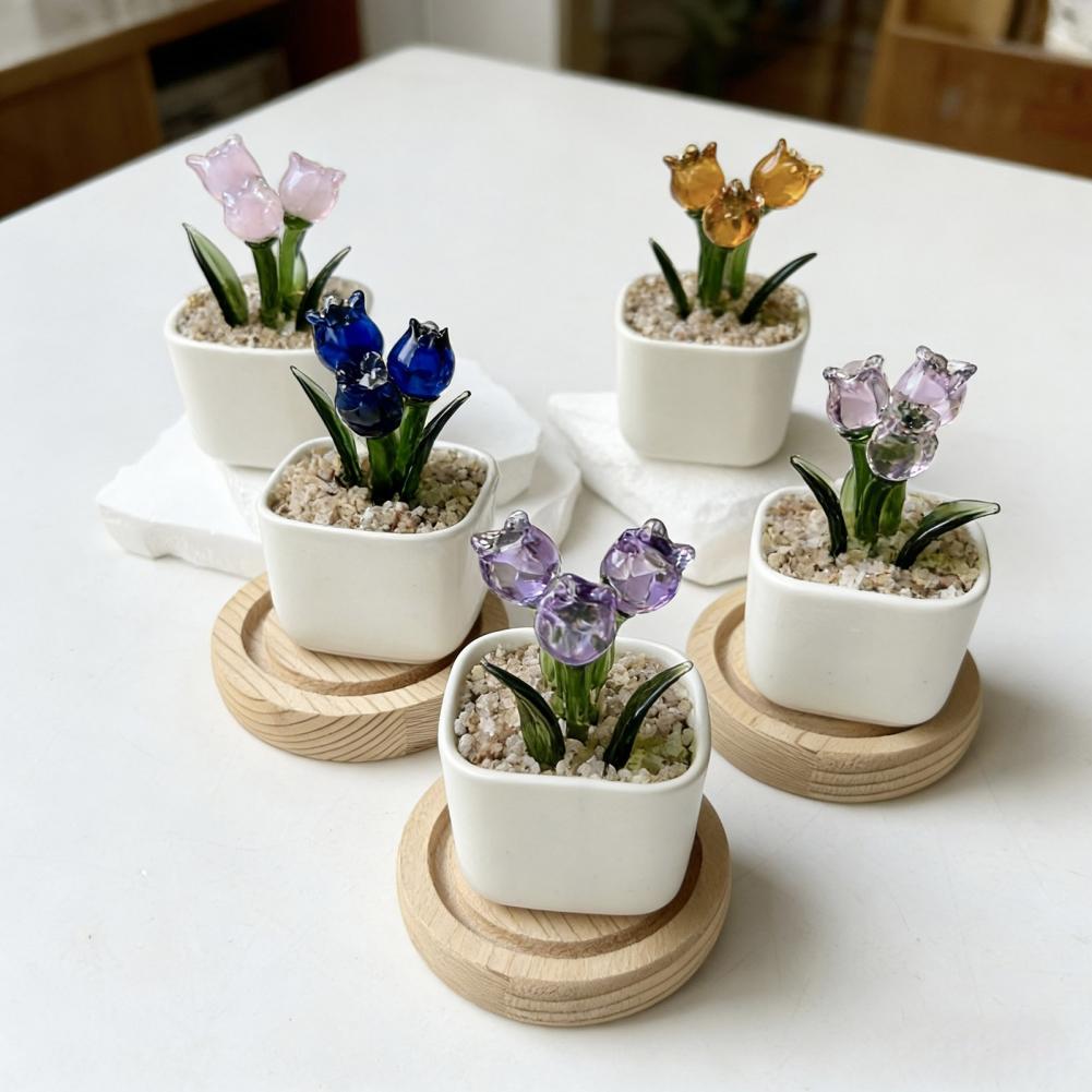 Mini Potted Glass Flower Decor - Home Office With Bookshelves review and price