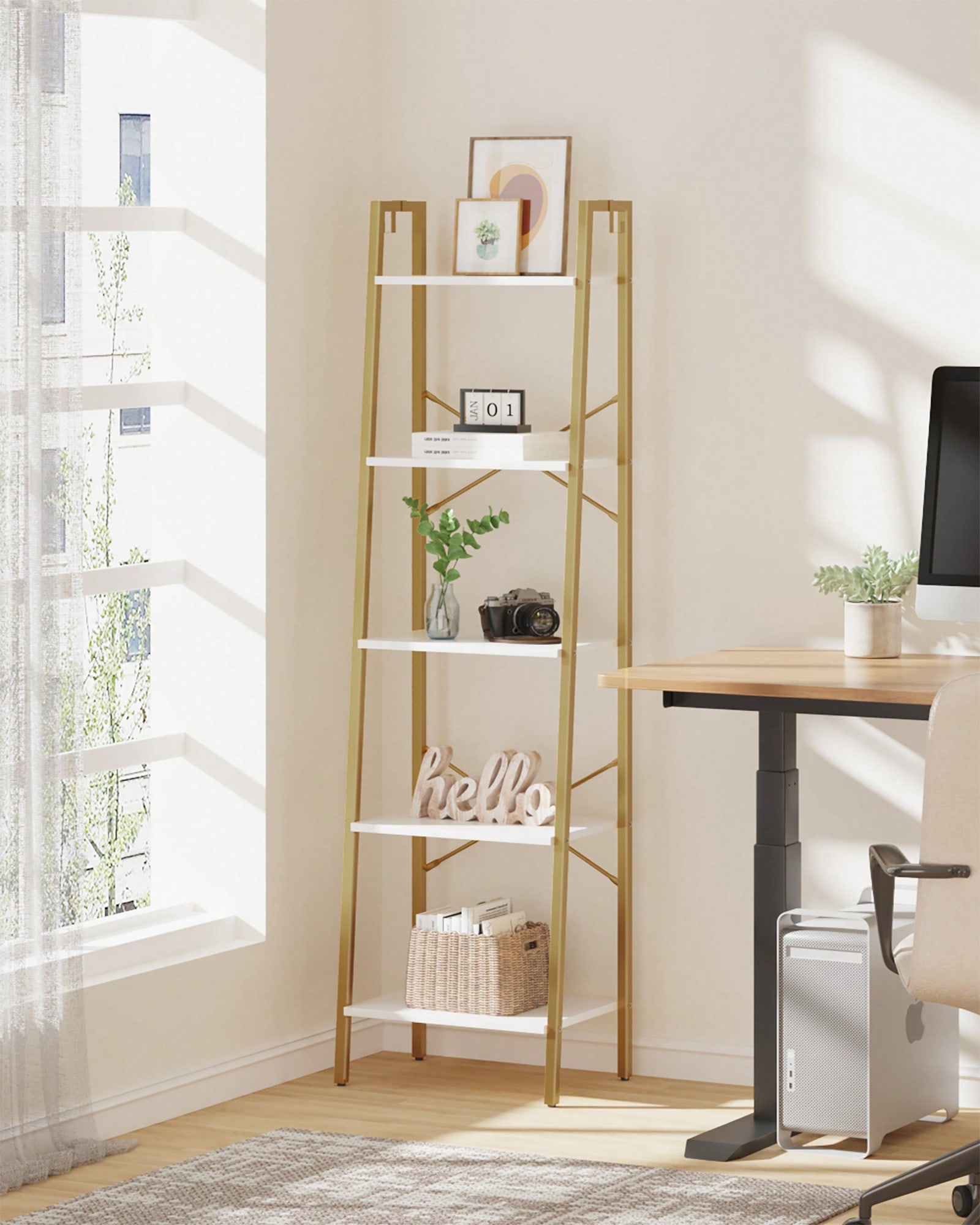 5 Tier Ladder Shelf Modern Gla - Home Office With Bookshelves review and price
