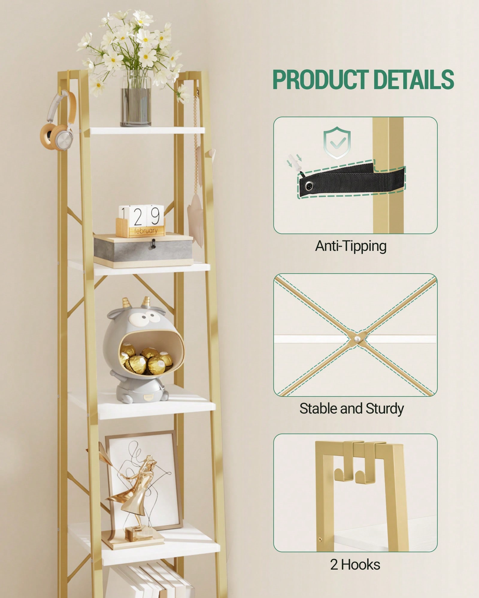 5 Tier Ladder Shelf Modern Gla - Home Office With Bookshelves review and price